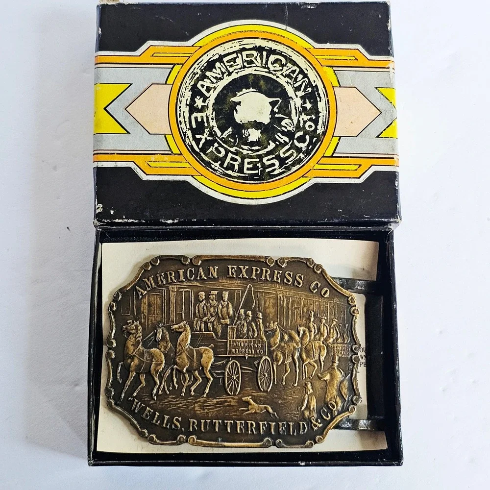 Vintage American Express Co Wells Butterfield Stagecoach Belt Buckle Synek NYC